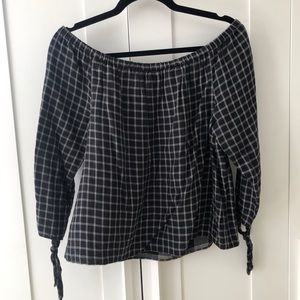 Madewell off the shoulder linen checkered top